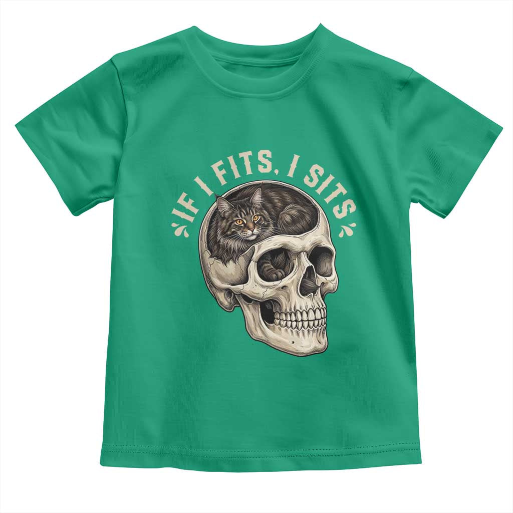 Funny Gothic Black Cat Skull Toddler T Shirt If I Fits I Sits