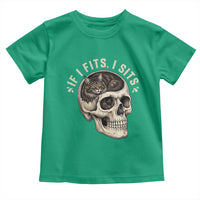 Funny Gothic Black Cat Skull Toddler T Shirt If I Fits I Sits