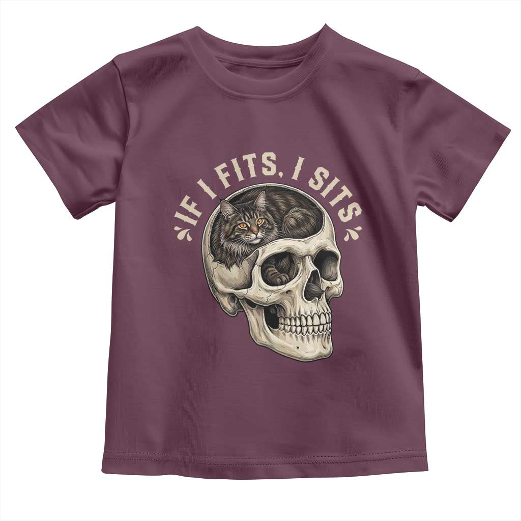 Funny Gothic Black Cat Skull Toddler T Shirt If I Fits I Sits