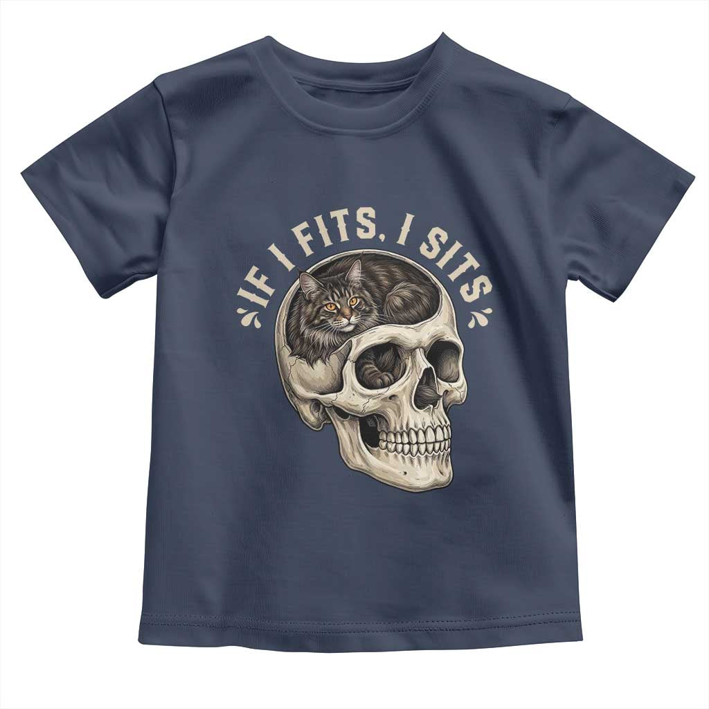 Funny Gothic Black Cat Skull Toddler T Shirt If I Fits I Sits