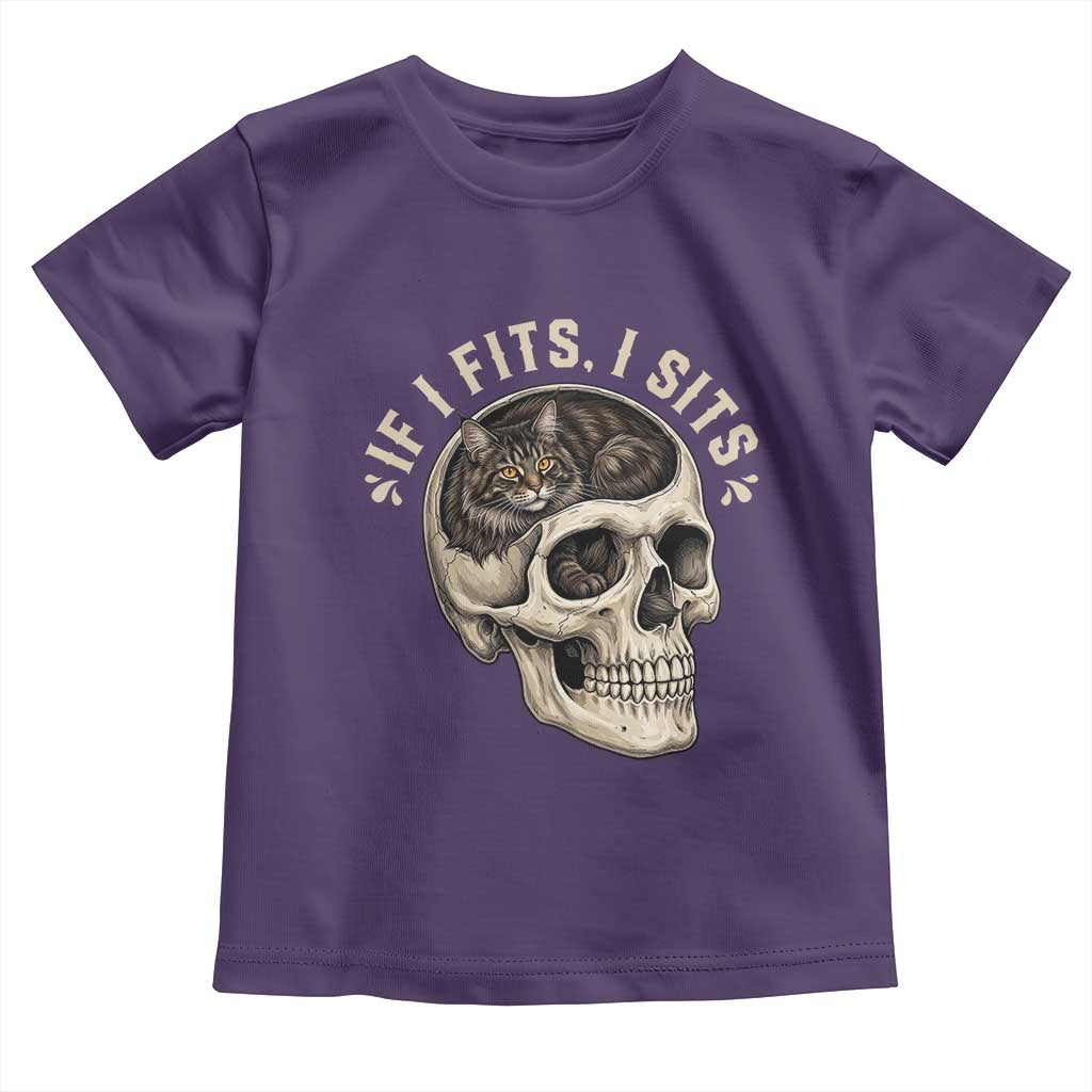 Funny Gothic Black Cat Skull Toddler T Shirt If I Fits I Sits