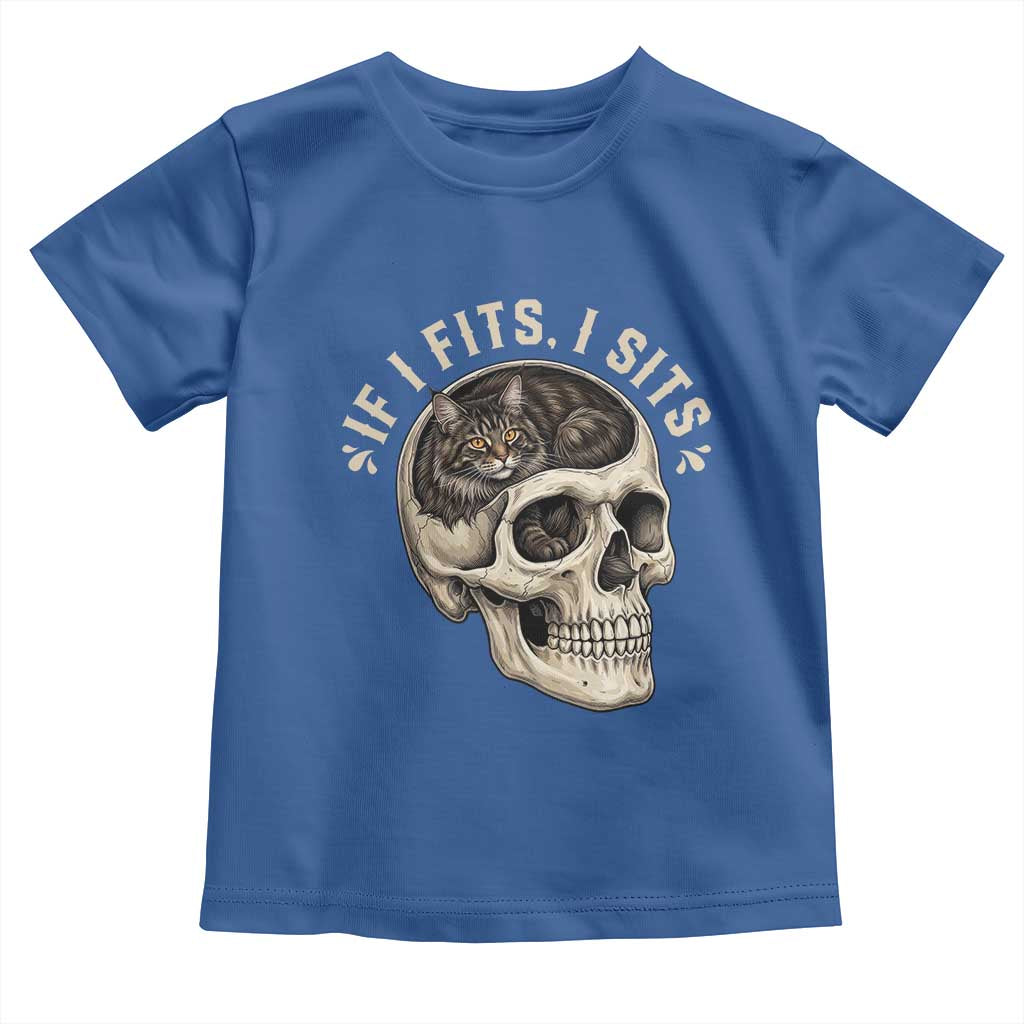 Funny Gothic Black Cat Skull Toddler T Shirt If I Fits I Sits