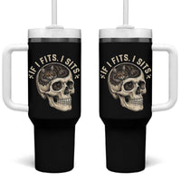 Funny Gothic Black Cat Skull Tumbler With Handle If I Fits I Sits