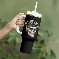 Funny Gothic Black Cat Skull Tumbler With Handle If I Fits I Sits
