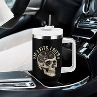 Funny Gothic Black Cat Skull Tumbler With Handle If I Fits I Sits