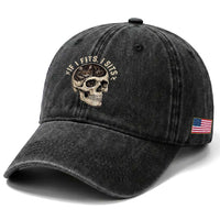 Funny Gothic Black Cat Skull Washed Cotton Baseball Cap If I Fits I Sits