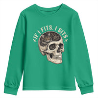 Funny Gothic Black Cat Skull Youth Sweatshirt If I Fits I Sits