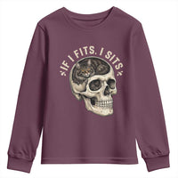 Funny Gothic Black Cat Skull Youth Sweatshirt If I Fits I Sits