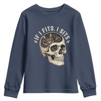 Funny Gothic Black Cat Skull Youth Sweatshirt If I Fits I Sits