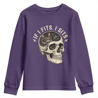 Funny Gothic Black Cat Skull Youth Sweatshirt If I Fits I Sits