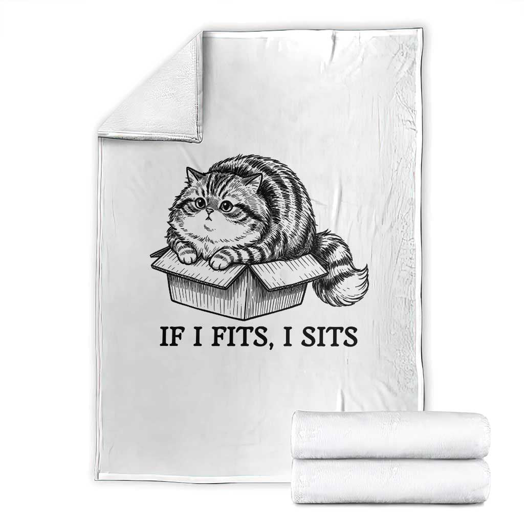 If I Fits I Sits Throw Blanket Chubby Kitty Funny Cat Lover Gift