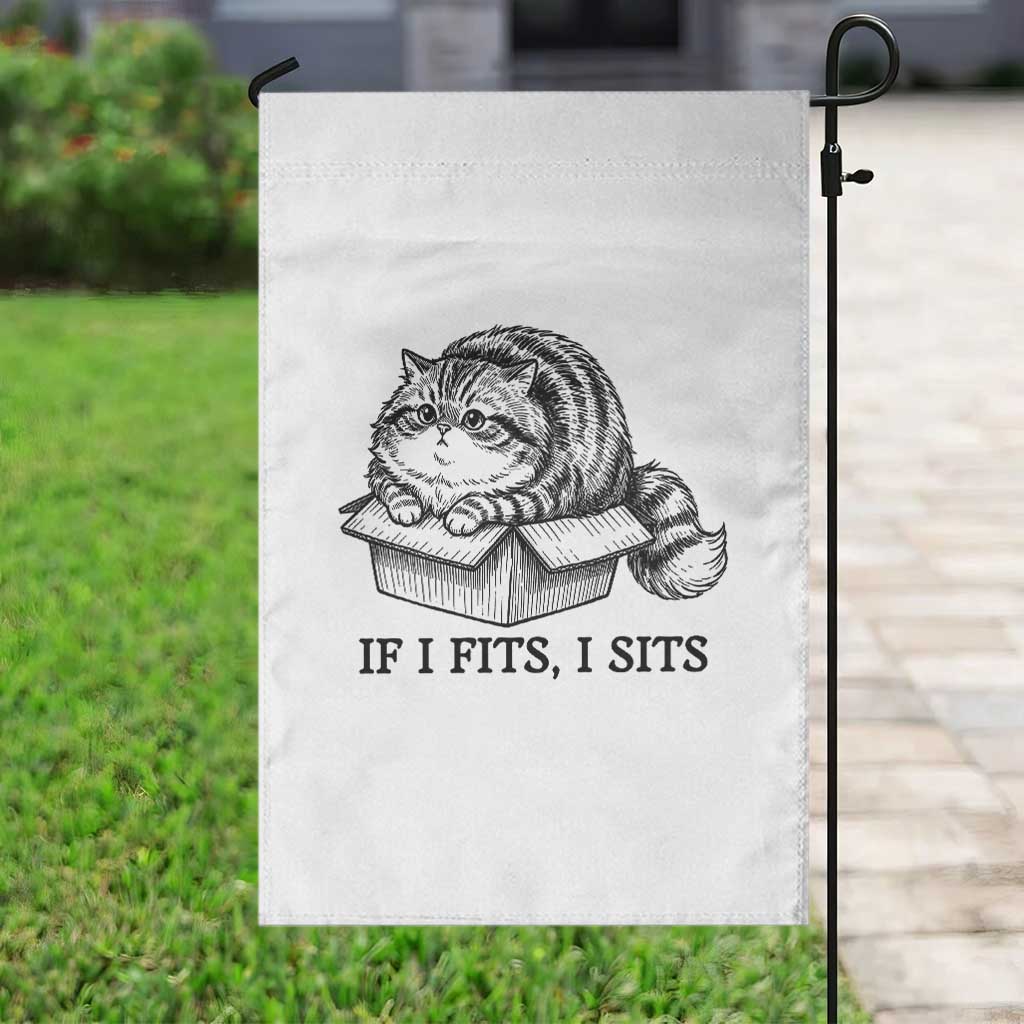 If I Fits I Sits Garden Flag Chubby Kitty Funny Cat Lover Gift