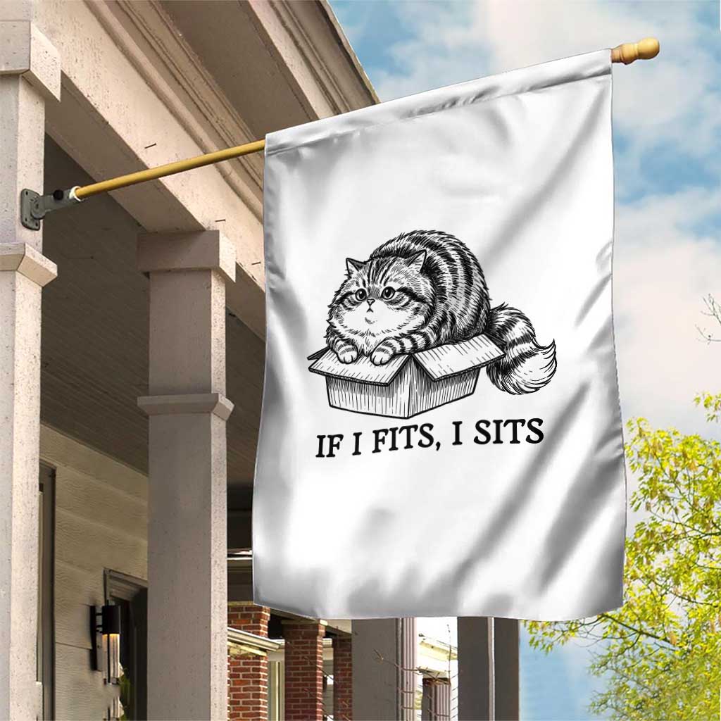 If I Fits I Sits Garden Flag Chubby Kitty Funny Cat Lover Gift