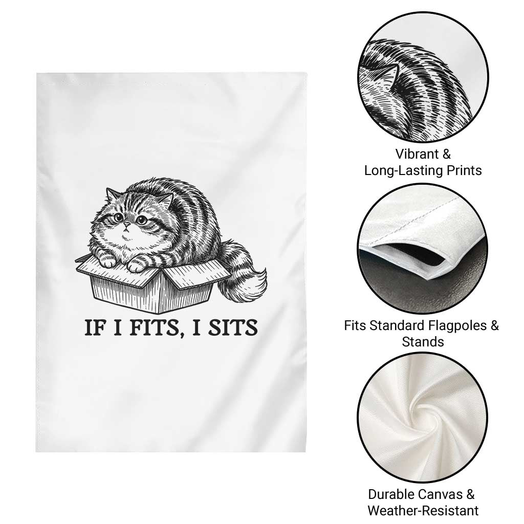 If I Fits I Sits Garden Flag Chubby Kitty Funny Cat Lover Gift