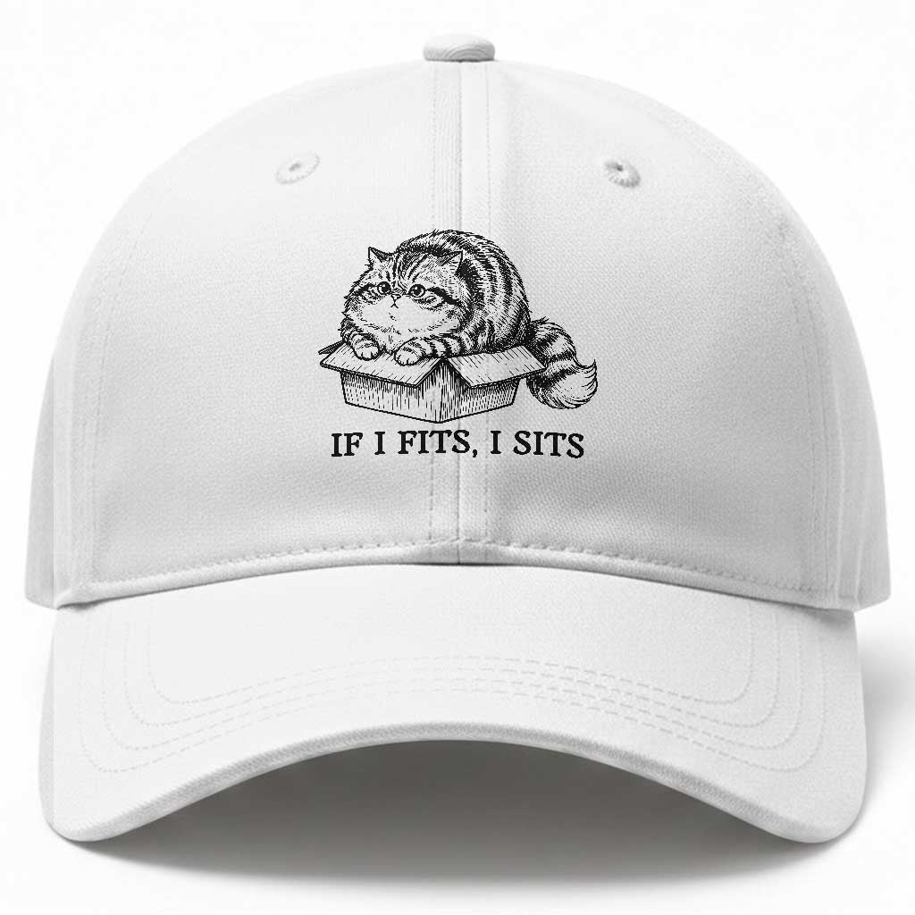 If I Fits I Sits Baseball Cap Chubby Kitty Funny Cat Lover Gift