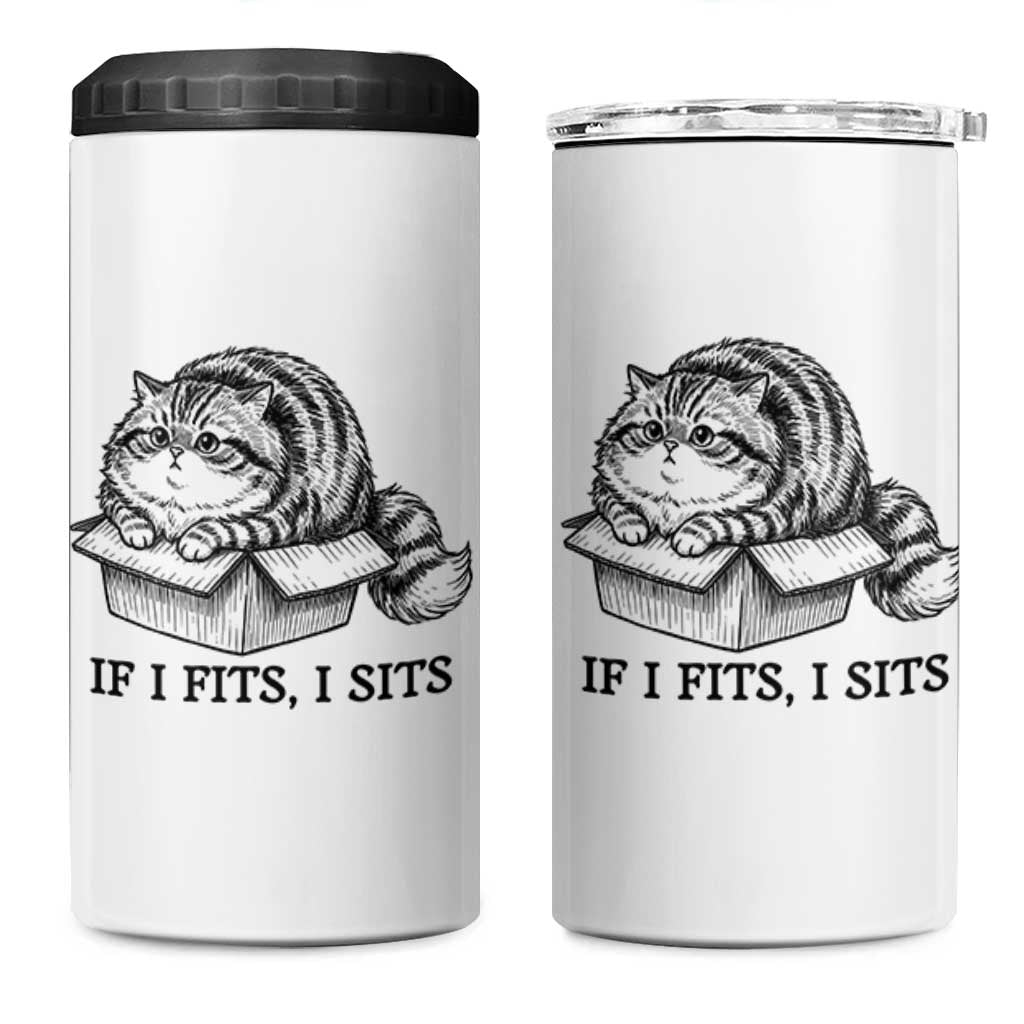 If I Fits I Sits 4 in 1 Can Cooler Tumbler Chubby Kitty Funny Cat Lover Gift