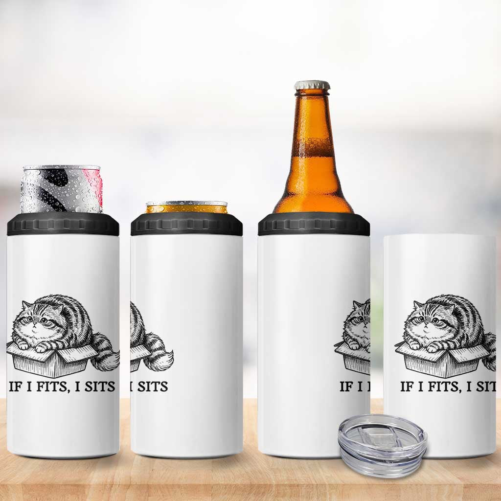 If I Fits I Sits 4 in 1 Can Cooler Tumbler Chubby Kitty Funny Cat Lover Gift