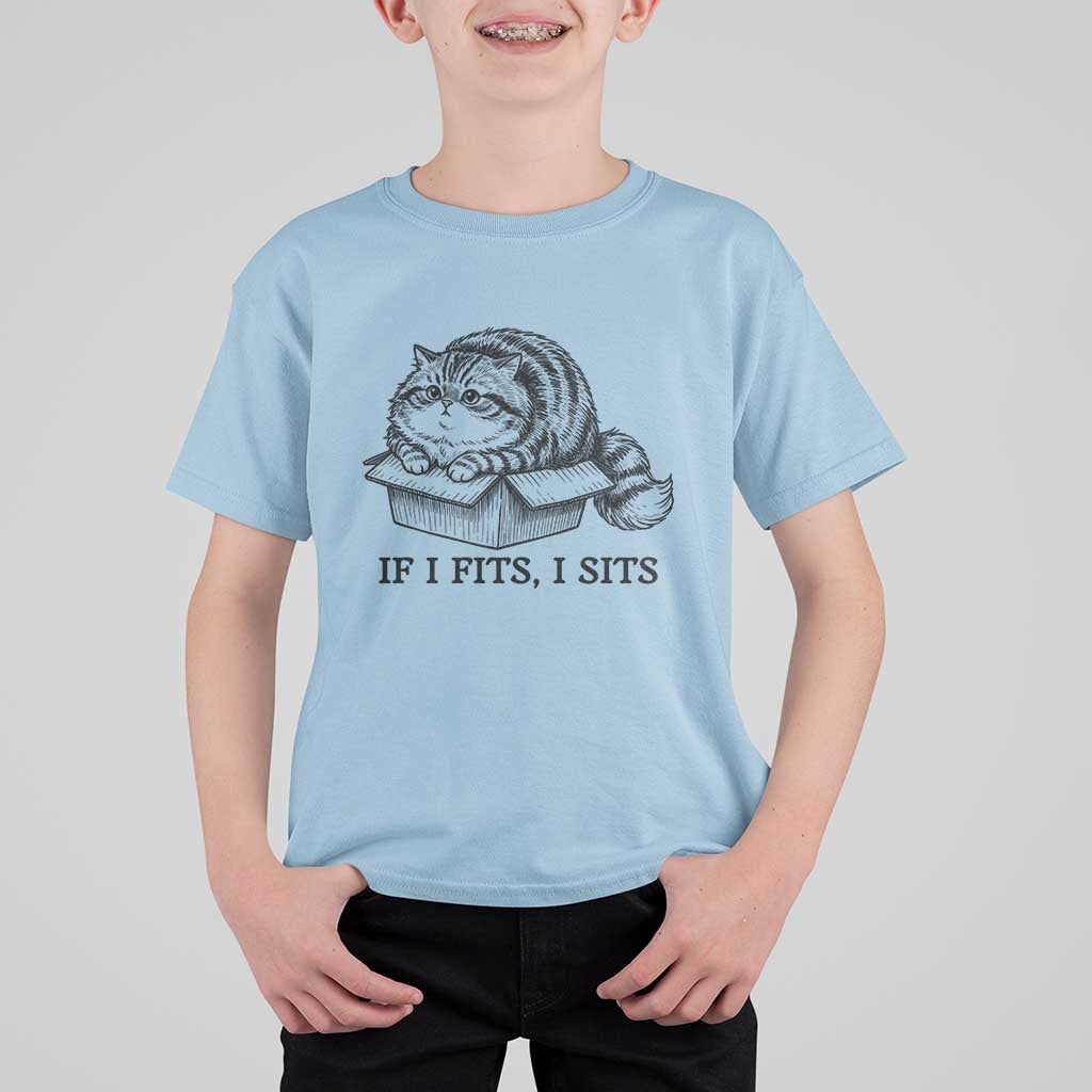 If I Fits I Sits T Shirt For Kid Chubby Kitty Funny Cat Lover Gift