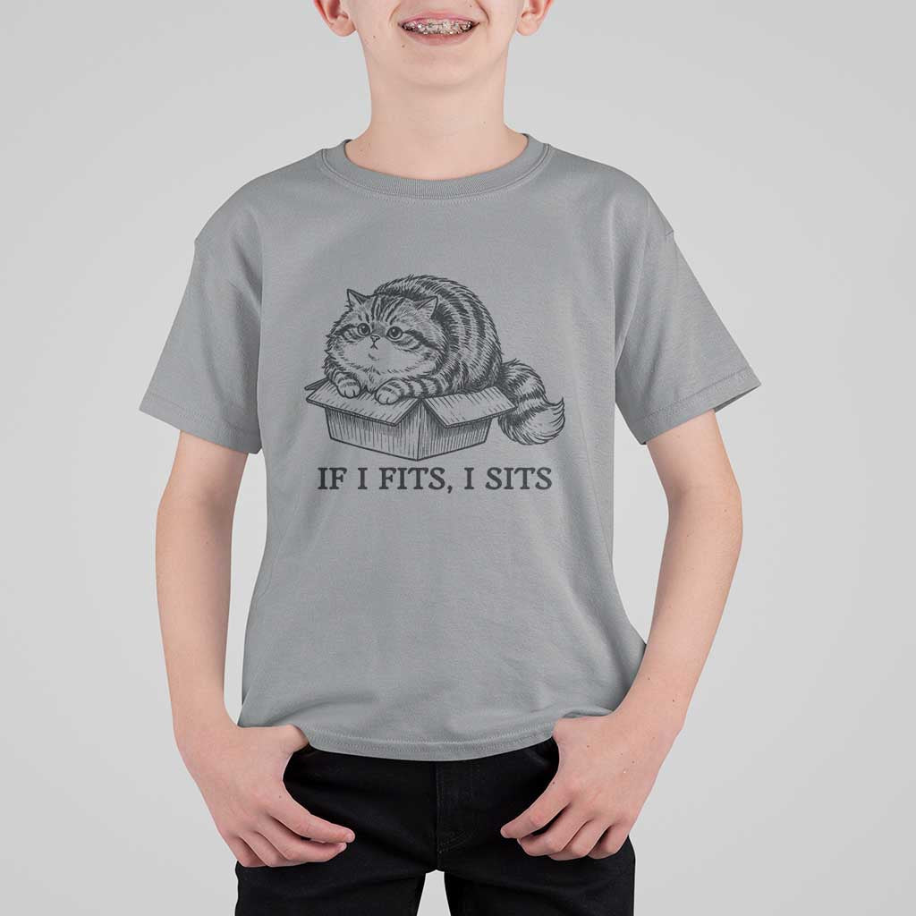 If I Fits I Sits T Shirt For Kid Chubby Kitty Funny Cat Lover Gift