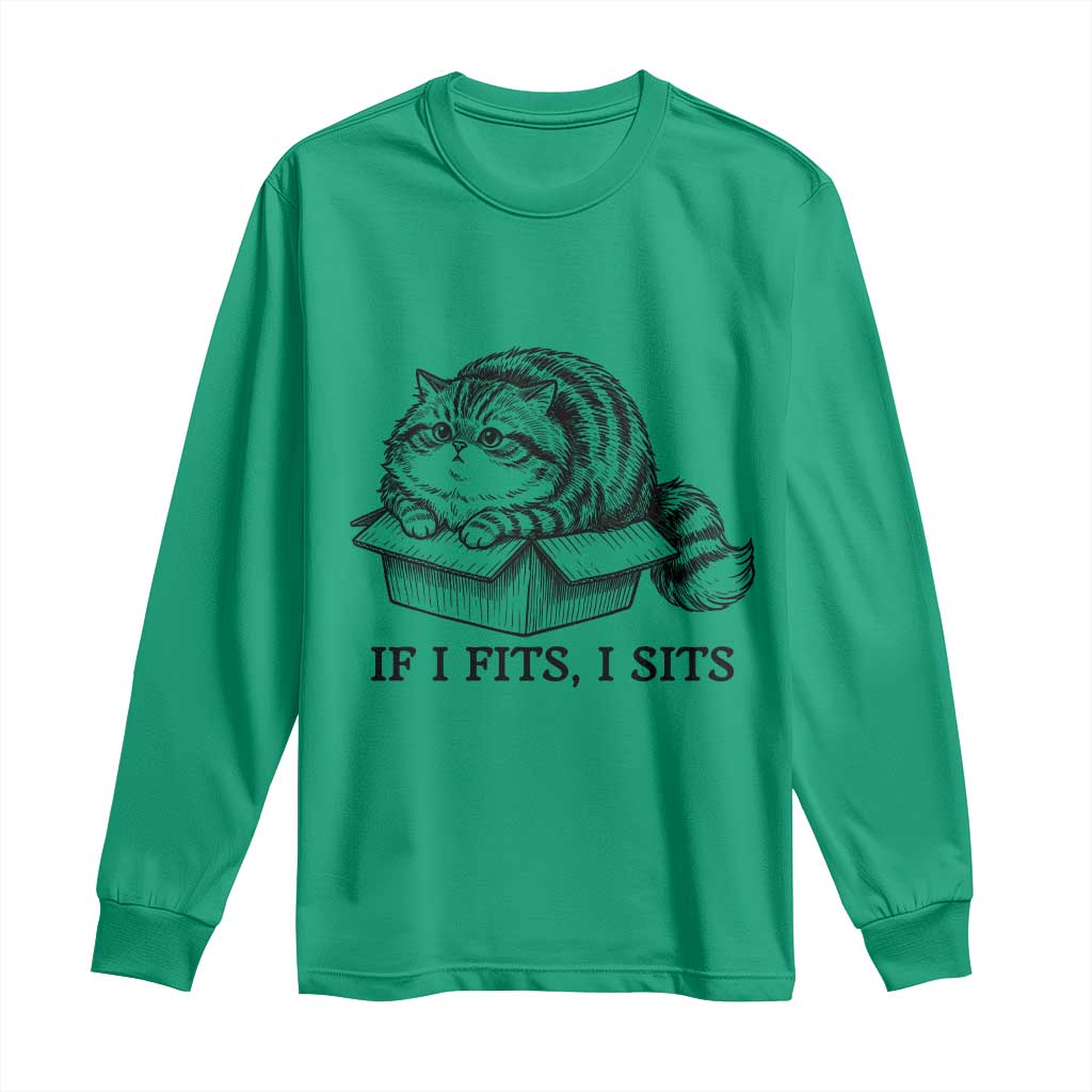 If I Fits I Sits Long Sleeve Shirt Chubby Kitty Funny Cat Lover Gift