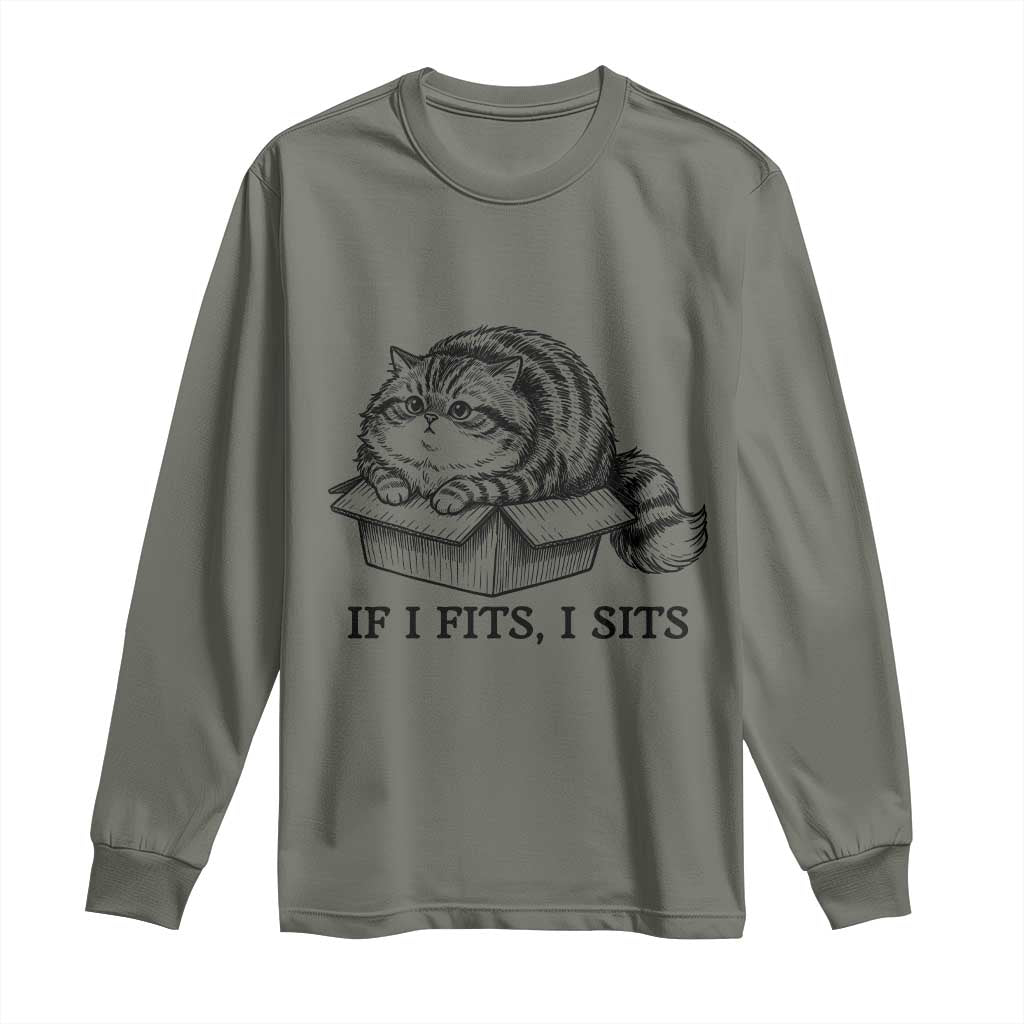 If I Fits I Sits Long Sleeve Shirt Chubby Kitty Funny Cat Lover Gift