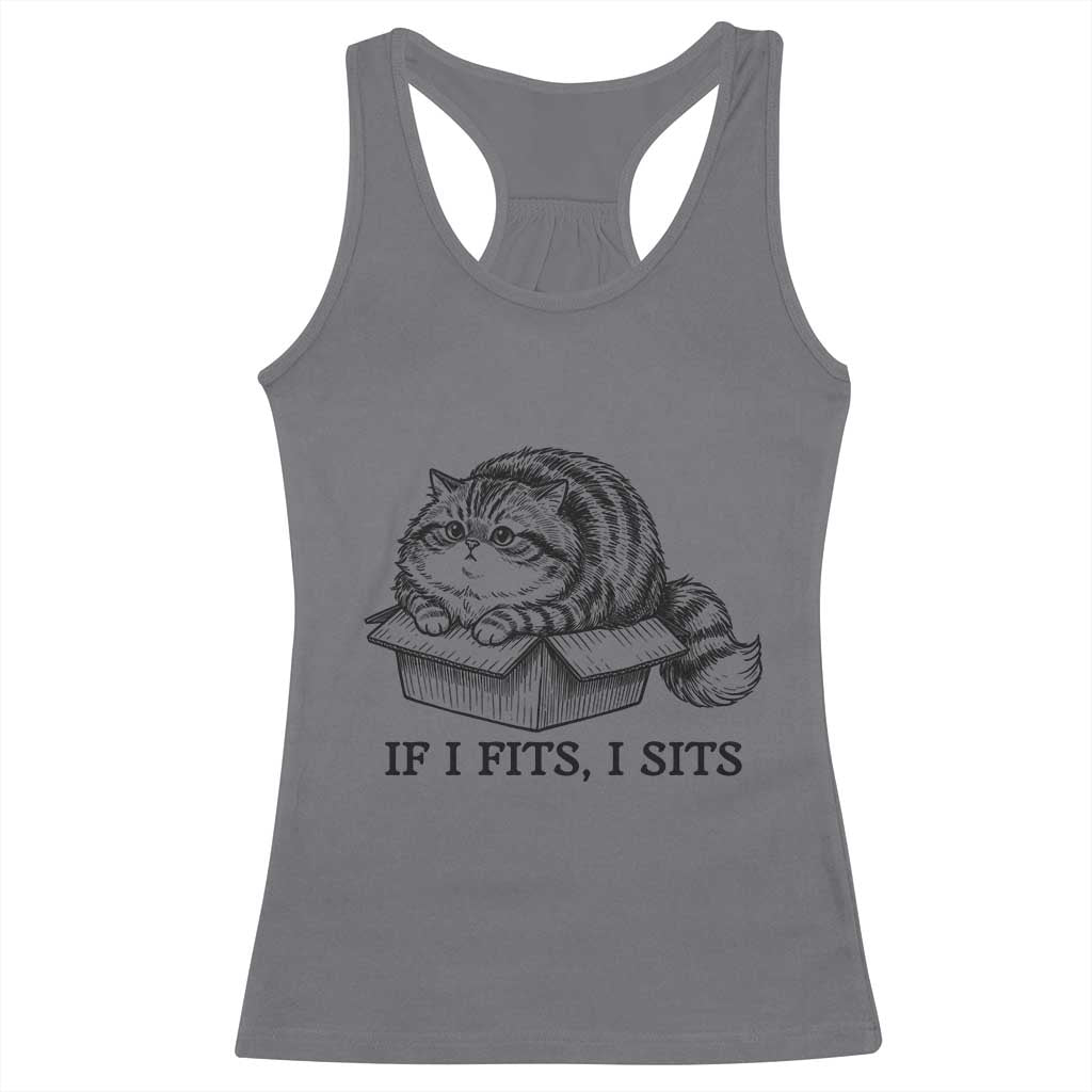 If I Fits I Sits Racerback Tank Top Chubby Kitty Funny Cat Lover Gift