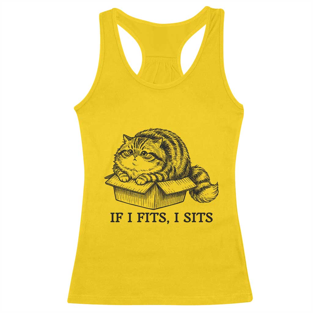 If I Fits I Sits Racerback Tank Top Chubby Kitty Funny Cat Lover Gift