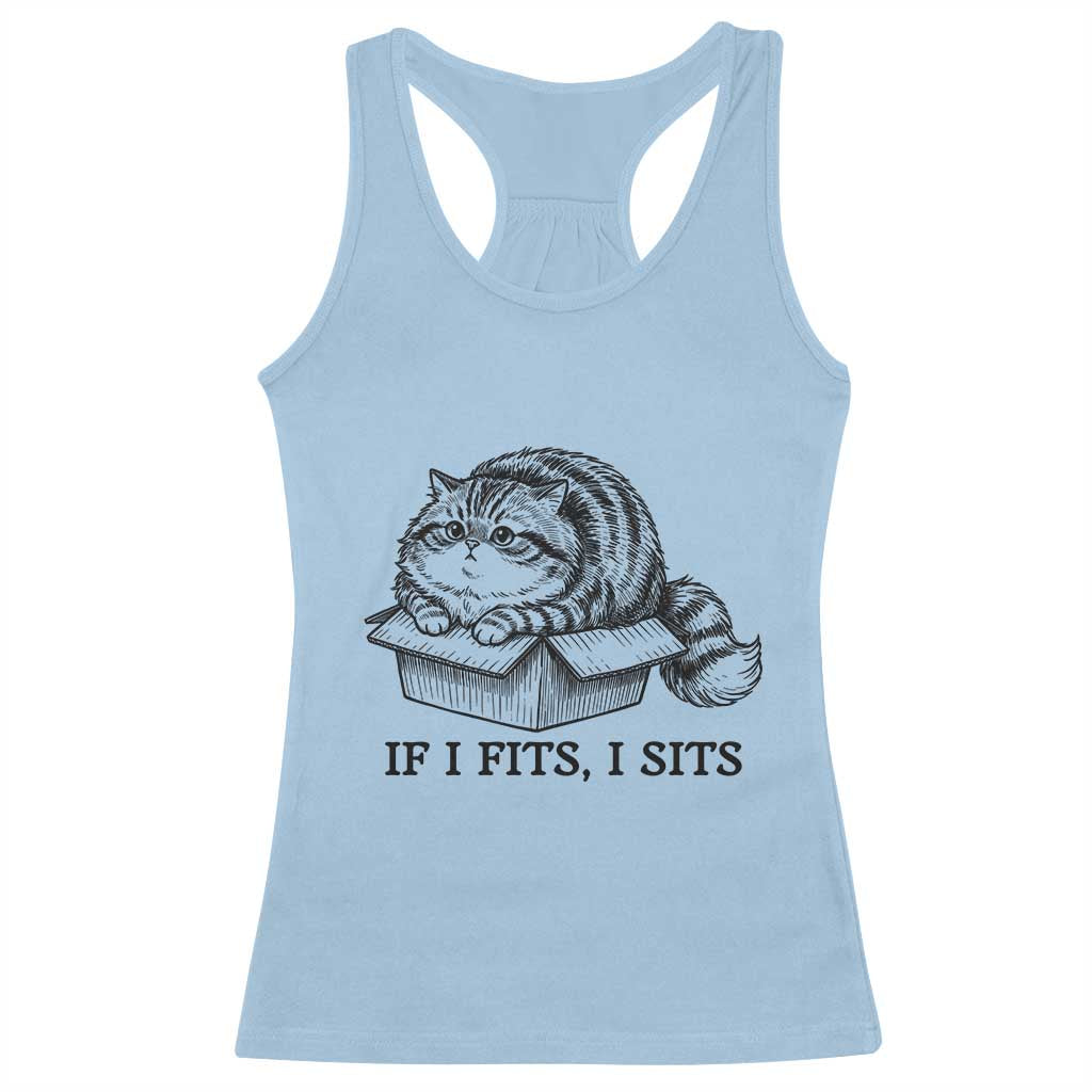 If I Fits I Sits Racerback Tank Top Chubby Kitty Funny Cat Lover Gift