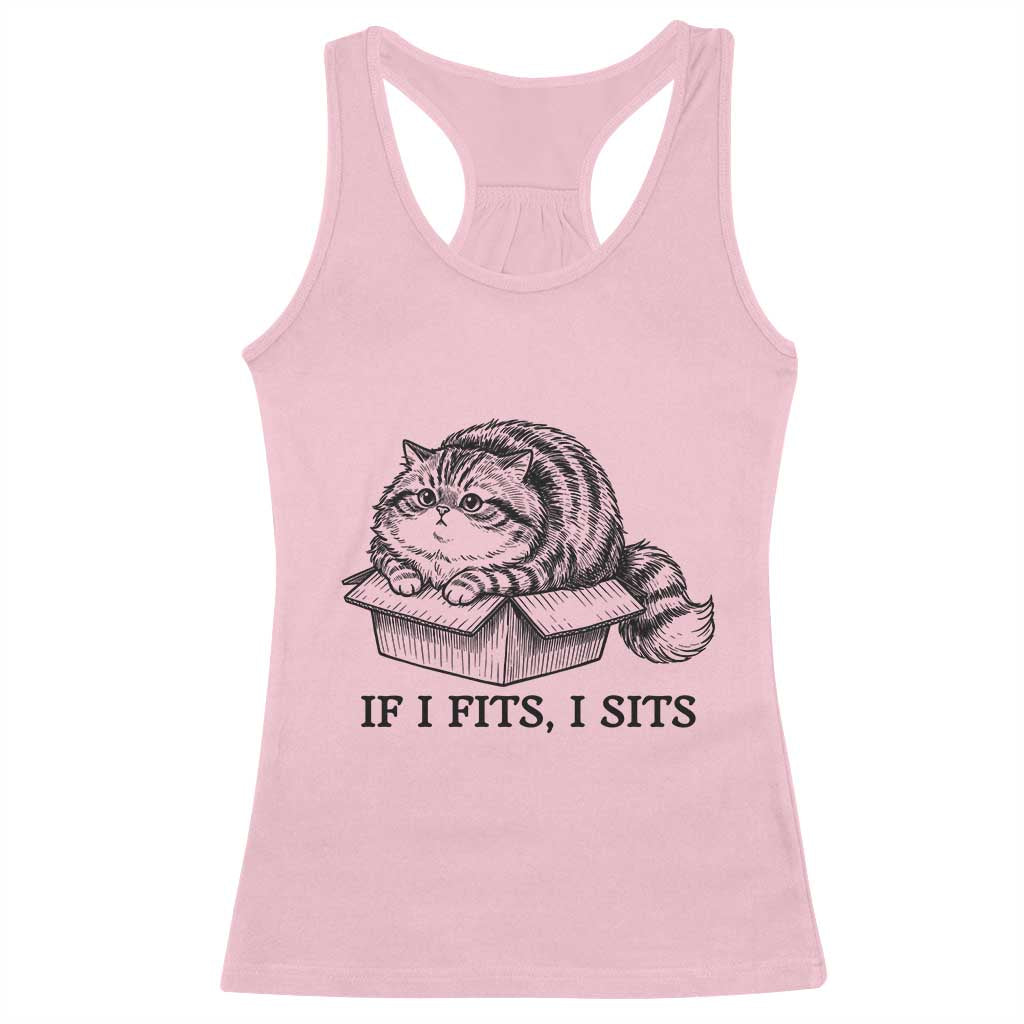 If I Fits I Sits Racerback Tank Top Chubby Kitty Funny Cat Lover Gift