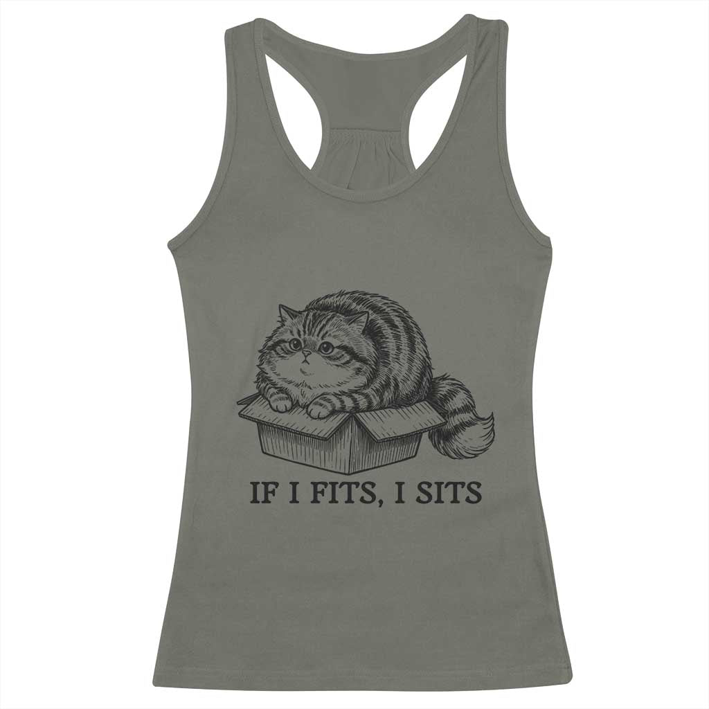 If I Fits I Sits Racerback Tank Top Chubby Kitty Funny Cat Lover Gift
