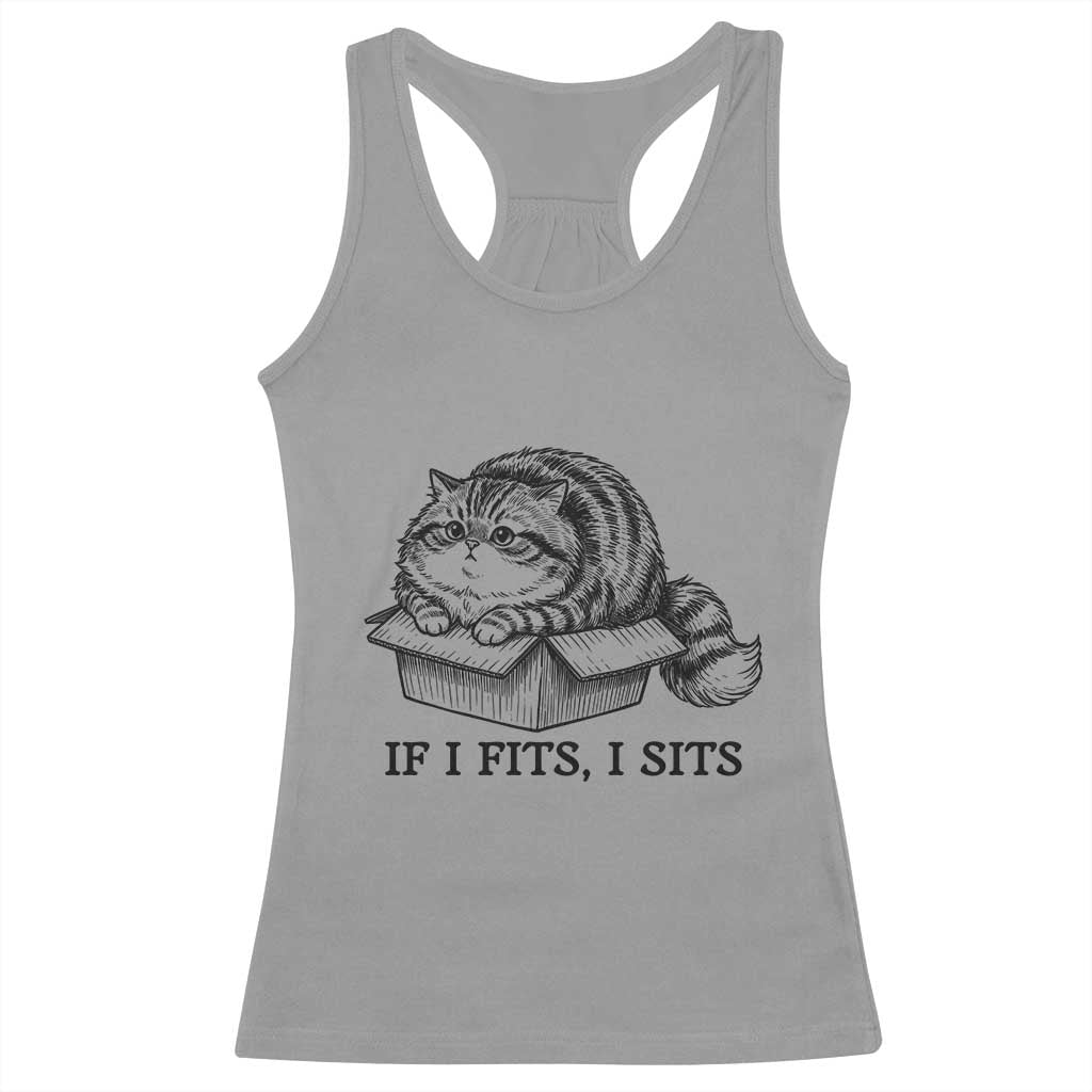 If I Fits I Sits Racerback Tank Top Chubby Kitty Funny Cat Lover Gift