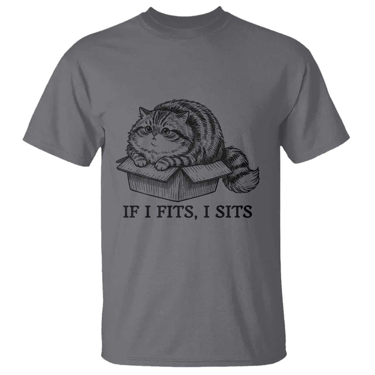 If I Fits I Sits T Shirt Chubby Kitty Funny Cat Lover Gift