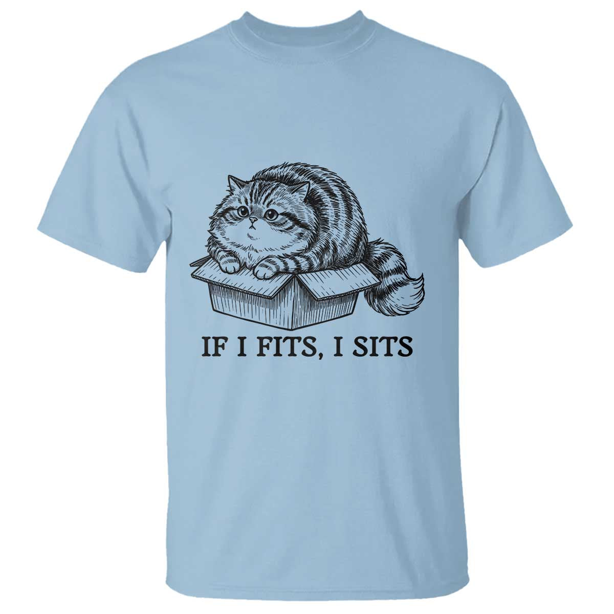 If I Fits I Sits T Shirt Chubby Kitty Funny Cat Lover Gift