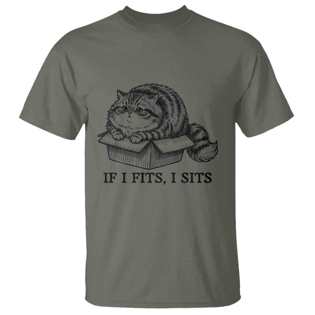 If I Fits I Sits T Shirt Chubby Kitty Funny Cat Lover Gift