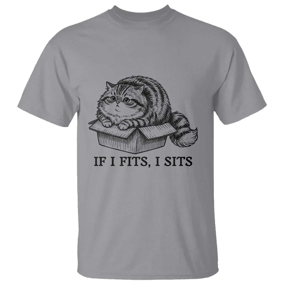 If I Fits I Sits T Shirt Chubby Kitty Funny Cat Lover Gift