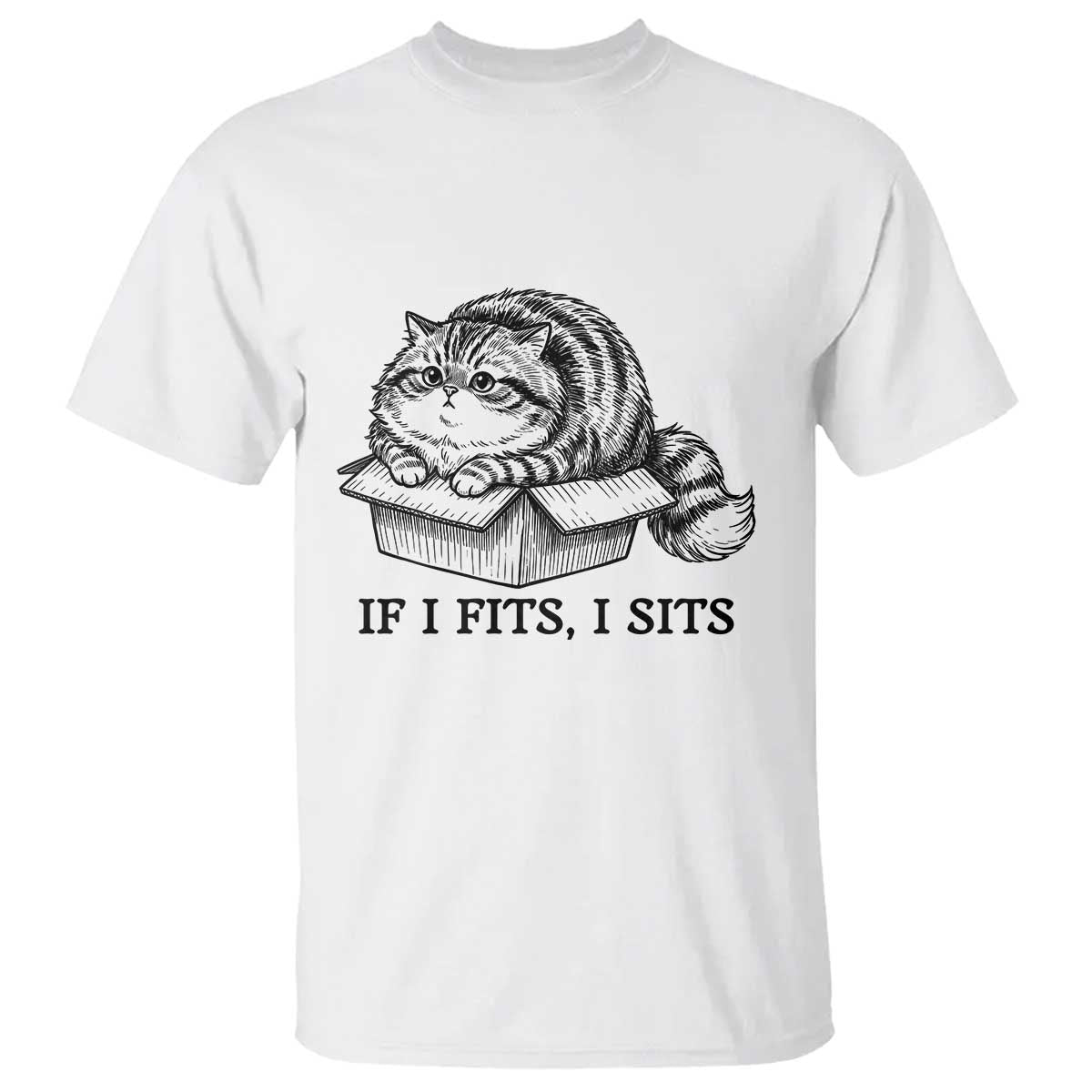 If I Fits I Sits T Shirt Chubby Kitty Funny Cat Lover Gift