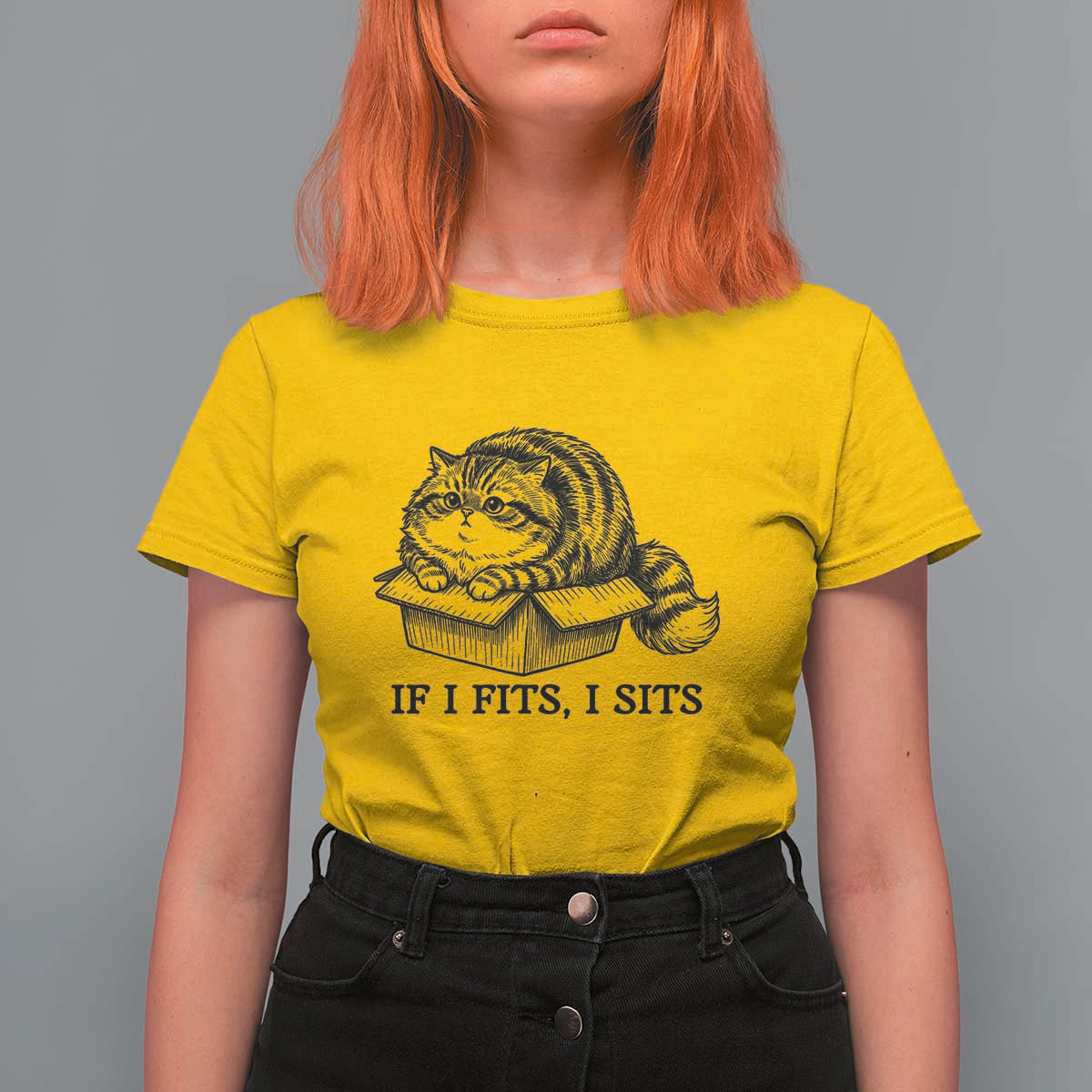 If I Fits I Sits T Shirt For Women Chubby Kitty Funny Cat Lover Gift