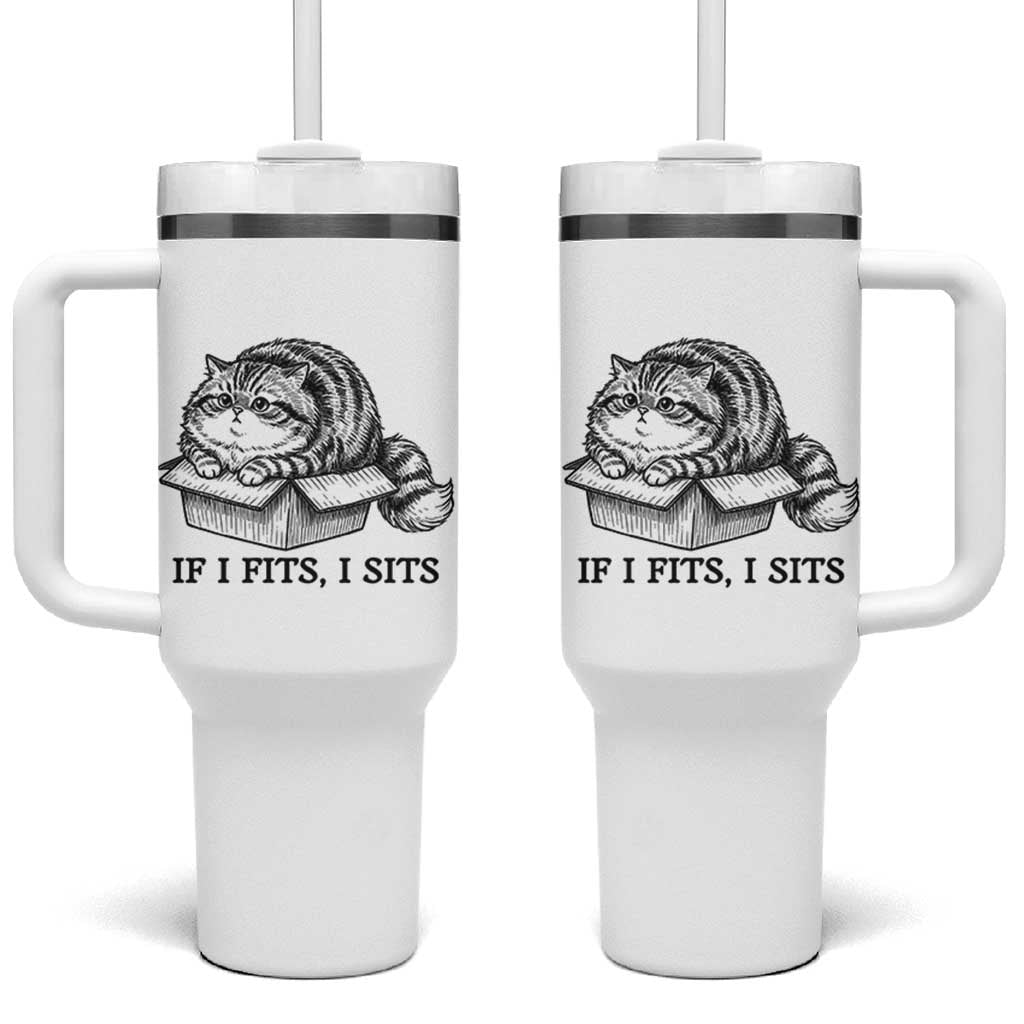 If I Fits I Sits Tumbler With Handle Chubby Kitty Funny Cat Lover Gift