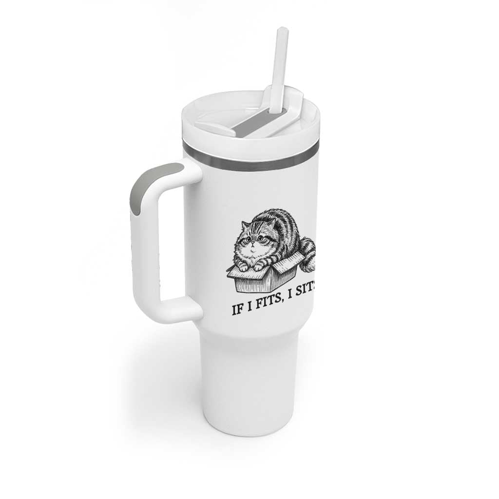 If I Fits I Sits Tumbler With Handle Chubby Kitty Funny Cat Lover Gift