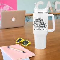 If I Fits I Sits Tumbler With Handle Chubby Kitty Funny Cat Lover Gift