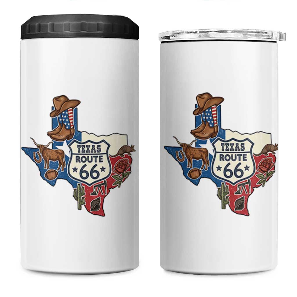 Texas Route Highway 66 Adventure 4 in 1 Can Cooler Tumbler Desert Road Trip Graphic