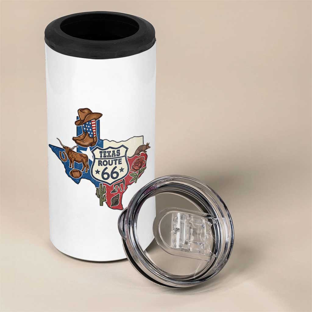 Texas Route Highway 66 Adventure 4 in 1 Can Cooler Tumbler Desert Road Trip Graphic