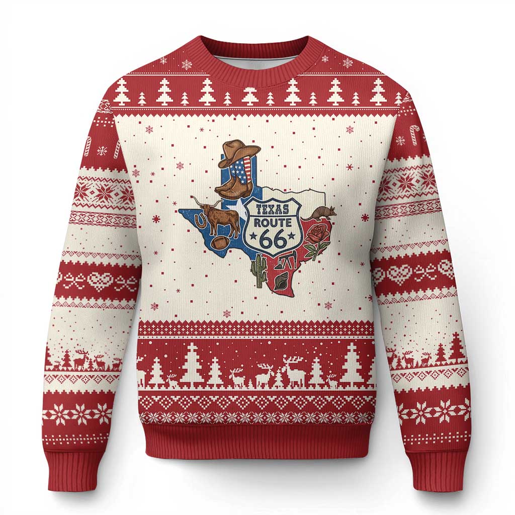 Texas Route Highway 66 Adventure Ugly Christmas Sweater Desert Road Trip Graphic