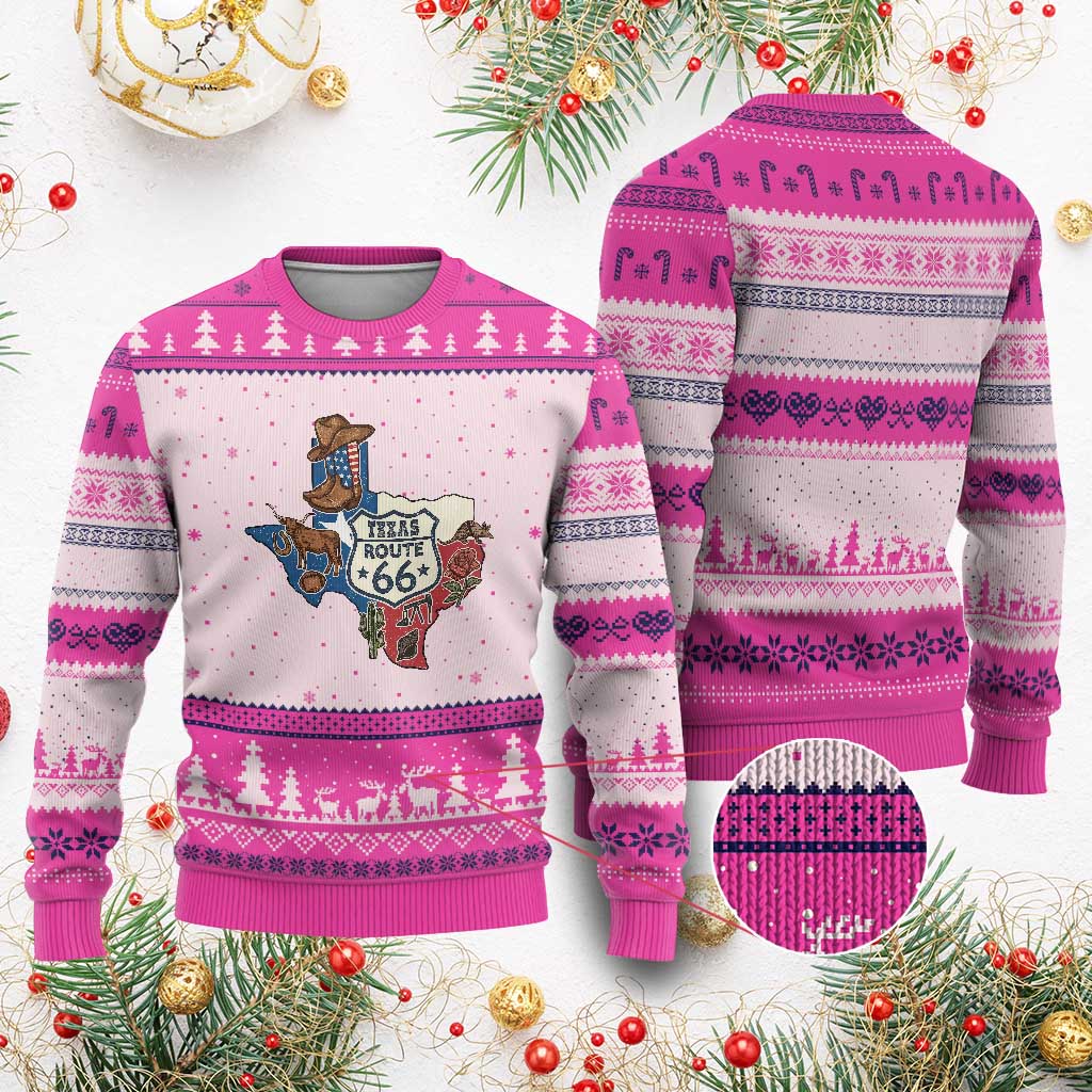 Texas Route Highway 66 Adventure Ugly Christmas Sweater Desert Road Trip Graphic