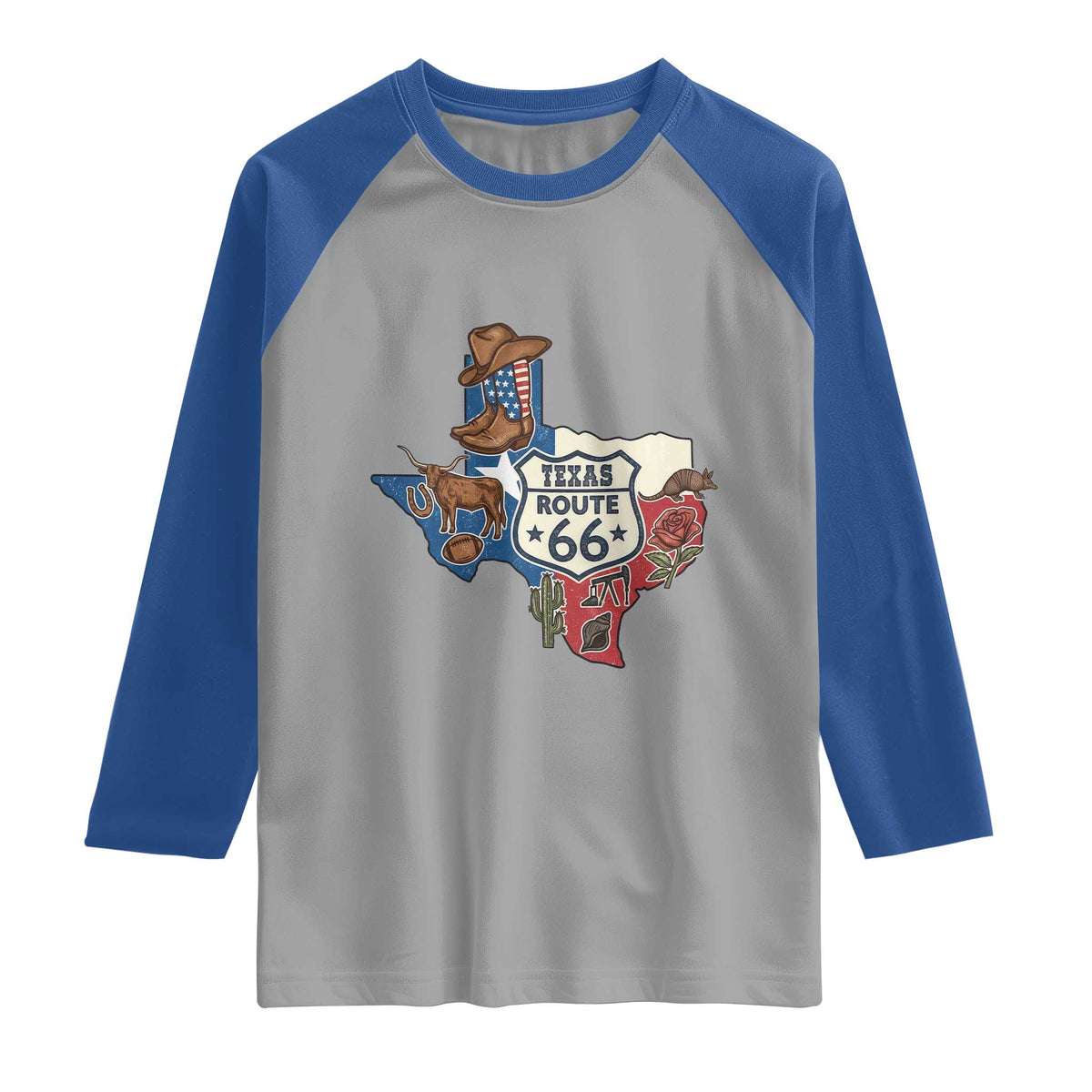 Texas Route Highway 66 Adventure Raglan Shirt Desert Road Trip Graphic