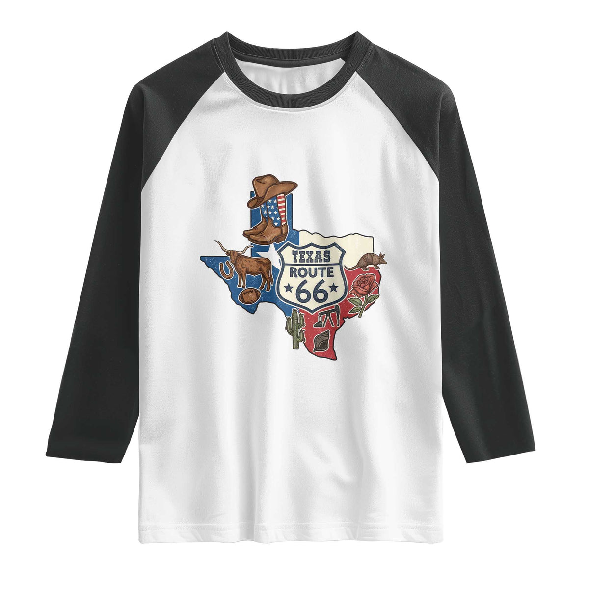 Texas Route Highway 66 Adventure Raglan Shirt Desert Road Trip Graphic