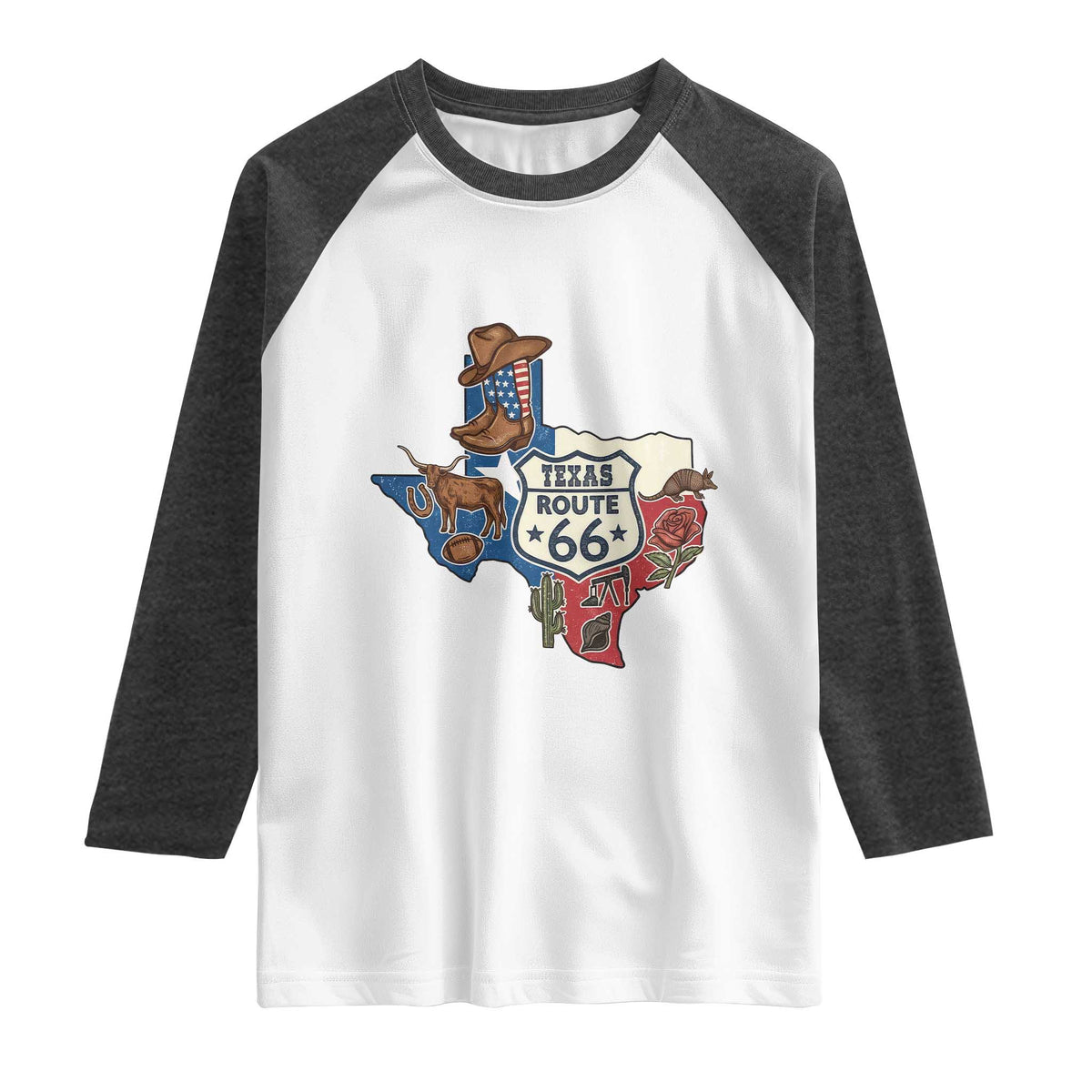 Texas Route Highway 66 Adventure Raglan Shirt Desert Road Trip Graphic
