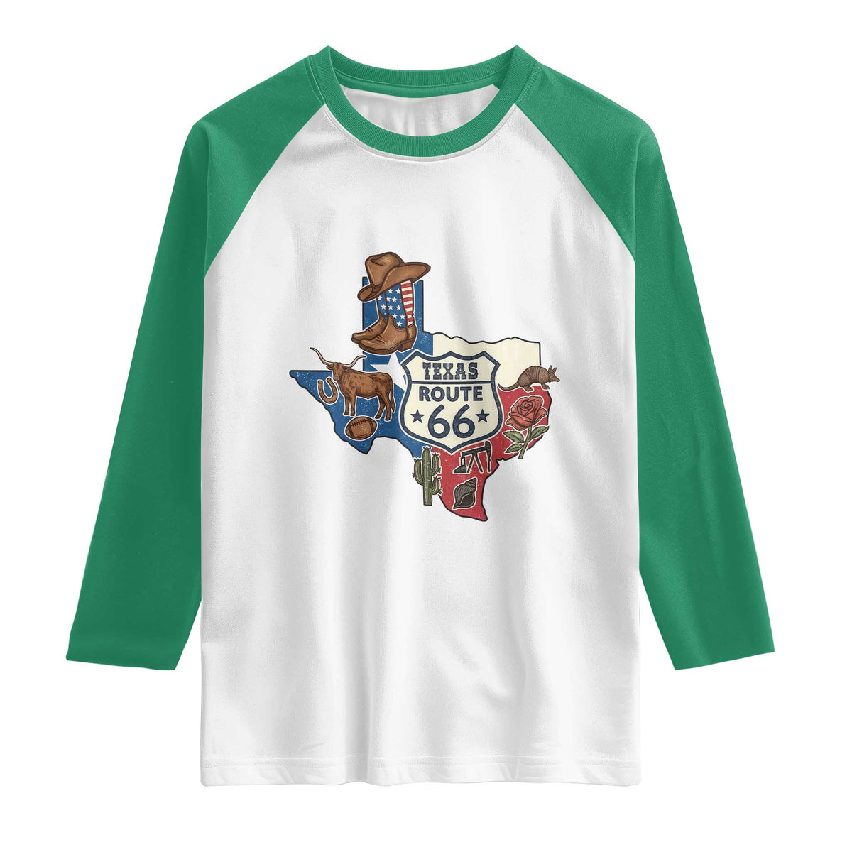 Texas Route Highway 66 Adventure Raglan Shirt Desert Road Trip Graphic