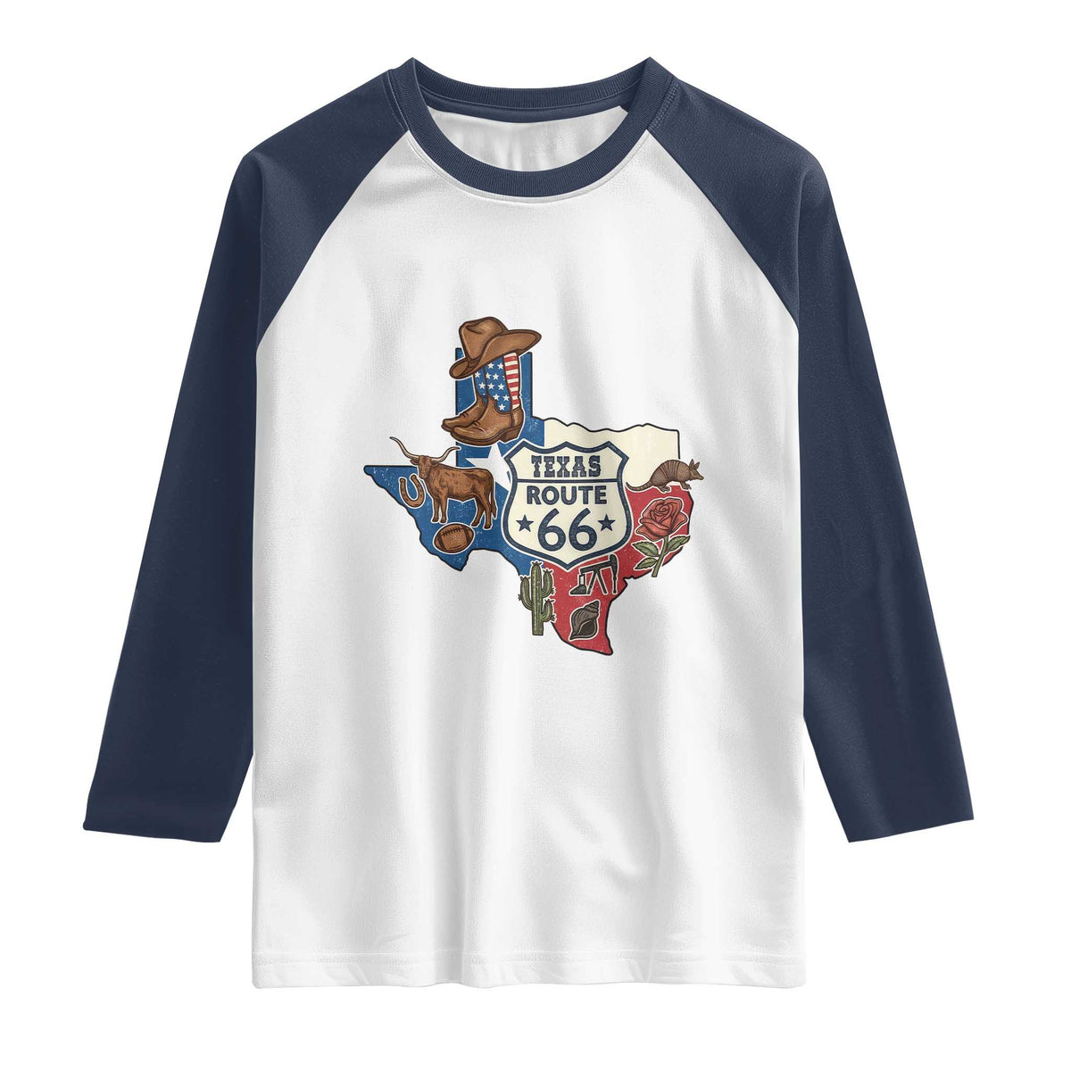 Texas Route Highway 66 Adventure Raglan Shirt Desert Road Trip Graphic