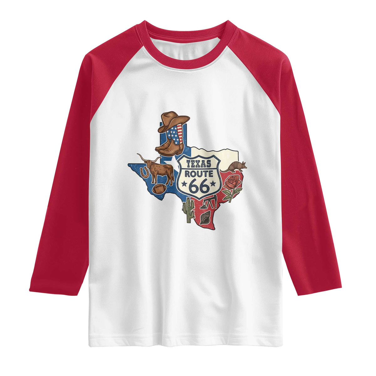 Texas Route Highway 66 Adventure Raglan Shirt Desert Road Trip Graphic